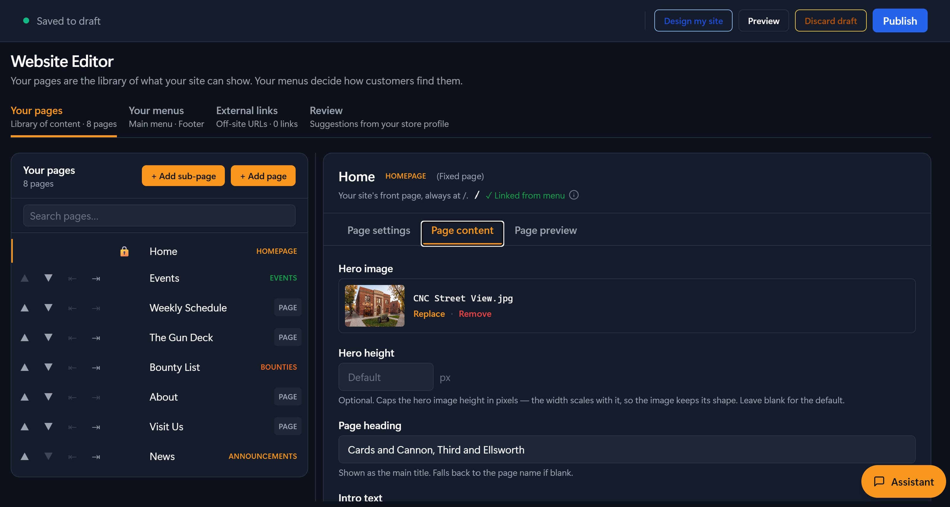 Website editor screen